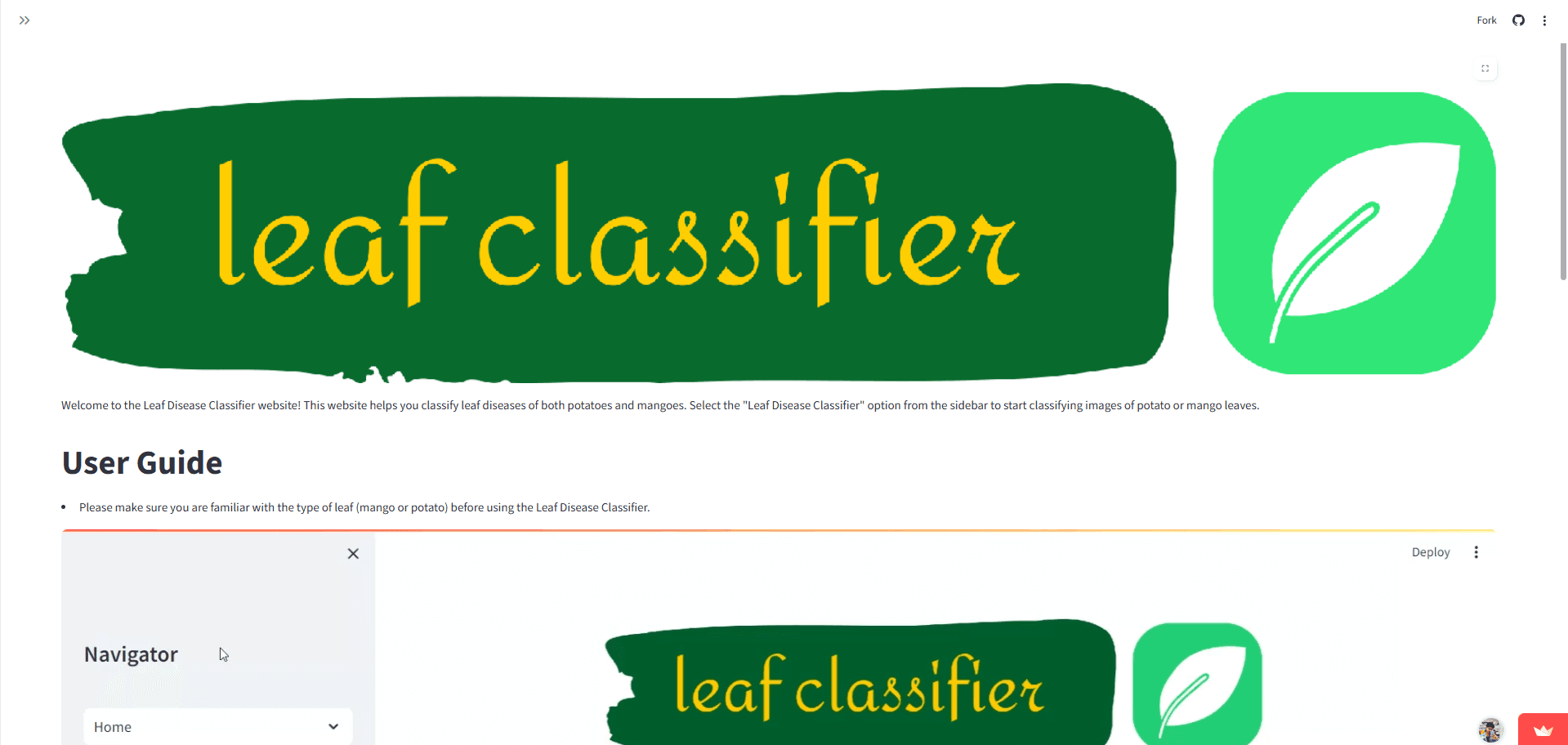 Farm leaf disease classifier Streamlit interface
